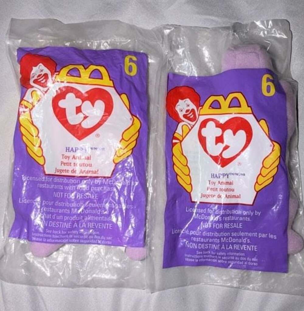 Lot of 2 McDonald's Ty Teanie Beanie Babies #6 Happy the Hippo 1998 Sealed